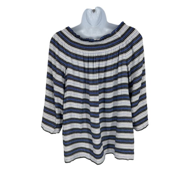 J.Jill Womens Striped Off-Shoulder 3/4 Sleeve Viscose & Linen Blend Top Size S - Picture 4 of 8